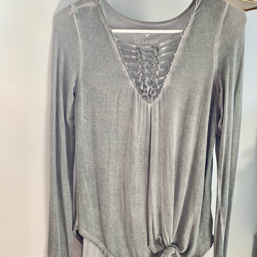 Small heathered olive green long sleeve